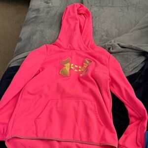 Under Armour Kids Bright Pink Hoodie with Metallic Gold Logo